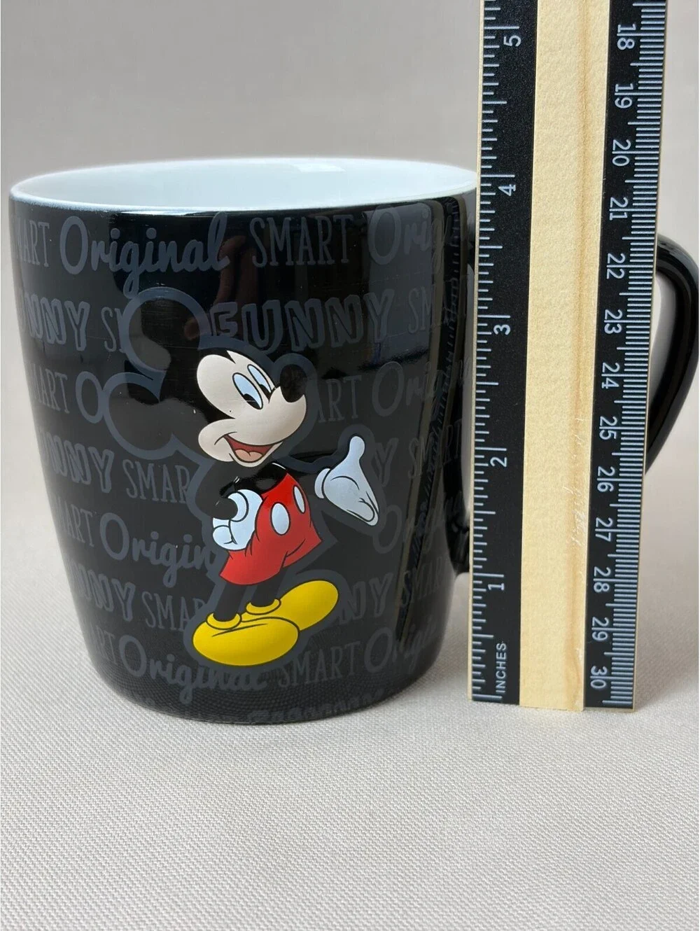 Disney Parks Mickey Mouse Coffee Mug Black Original Smart Funny Tea Cup 14oz